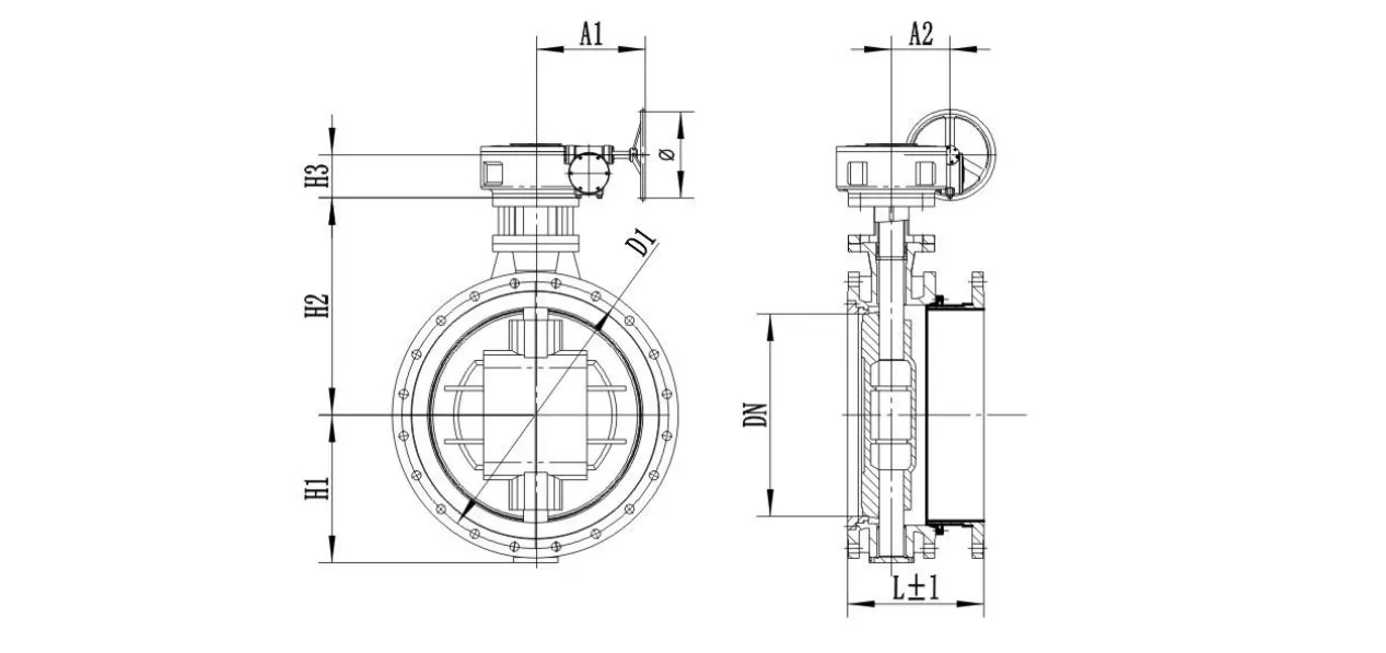 DQ342H-2.5/6/10/16 Flanged Telescopic Rotary Butterfly Valve Dimensions